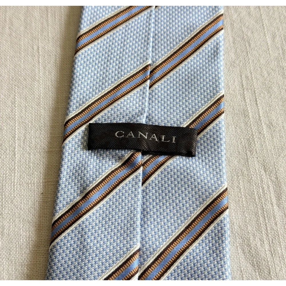 Canali Mens Light Blue 100% Silk Tie Jacquard Striped Made In Italy Quiet Luxury